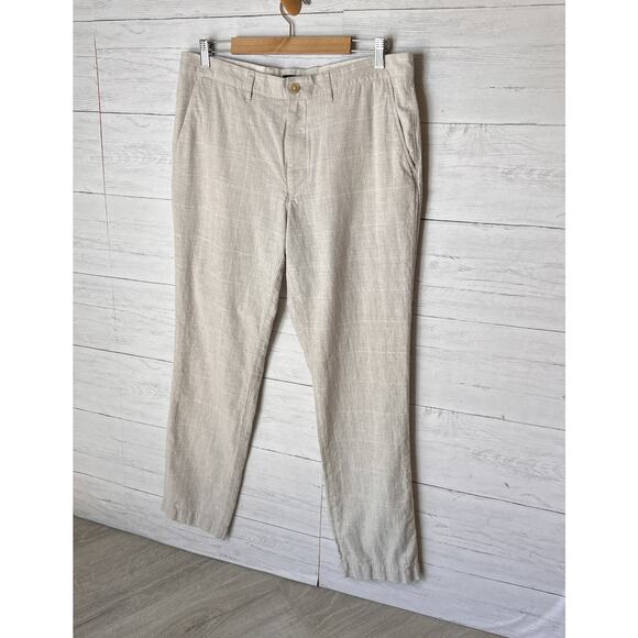J Crew Pants Mens Size W 36 X L 32 Tan & White Plaid Straight Leg Linen Blend - Picture 6 of 16